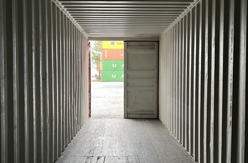 The clean, weather-tight interior of a steel shipping container